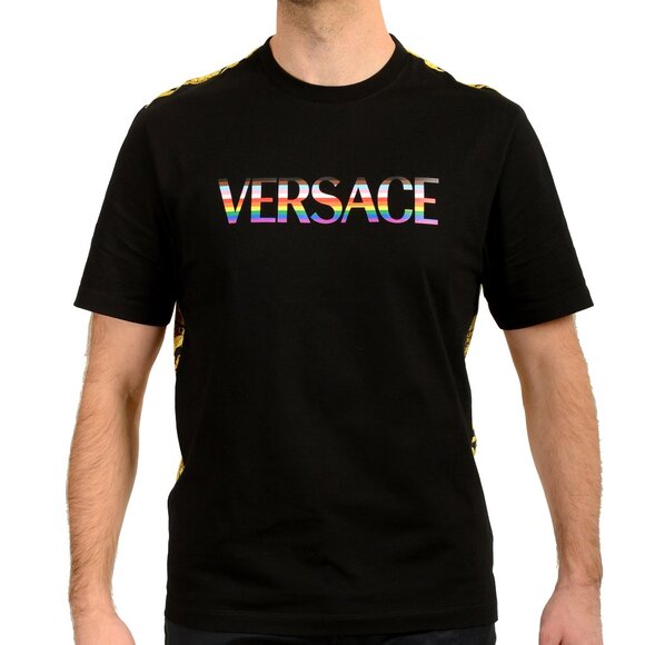 Versace Men's Barocco Pride Print Multi-Color Short Sleeve T-Shirt US XS IT 46 - Picture 1 of 6
